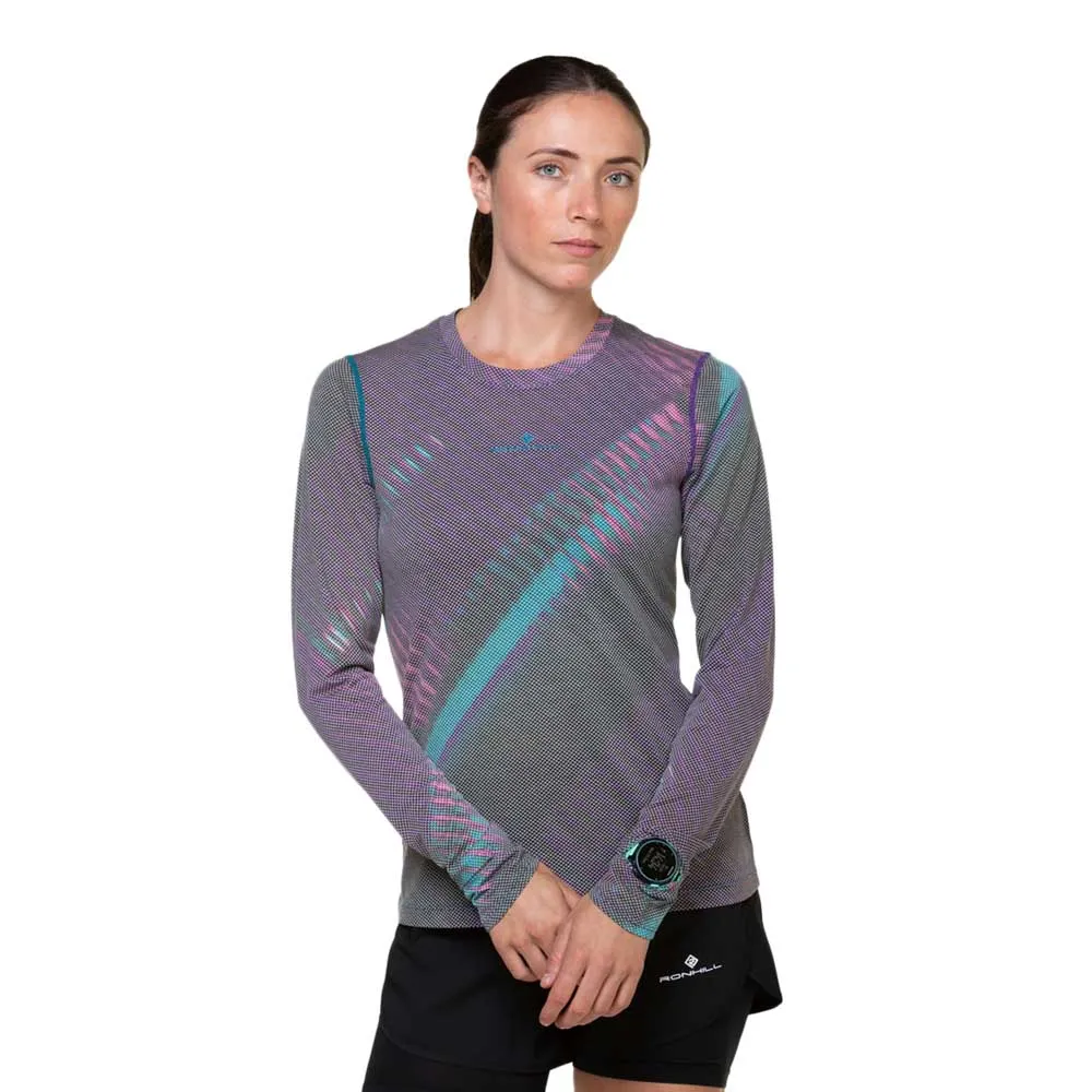 Ronhill Tech Golden Hour Langarmet T-skjorte female, Multi lightreflection