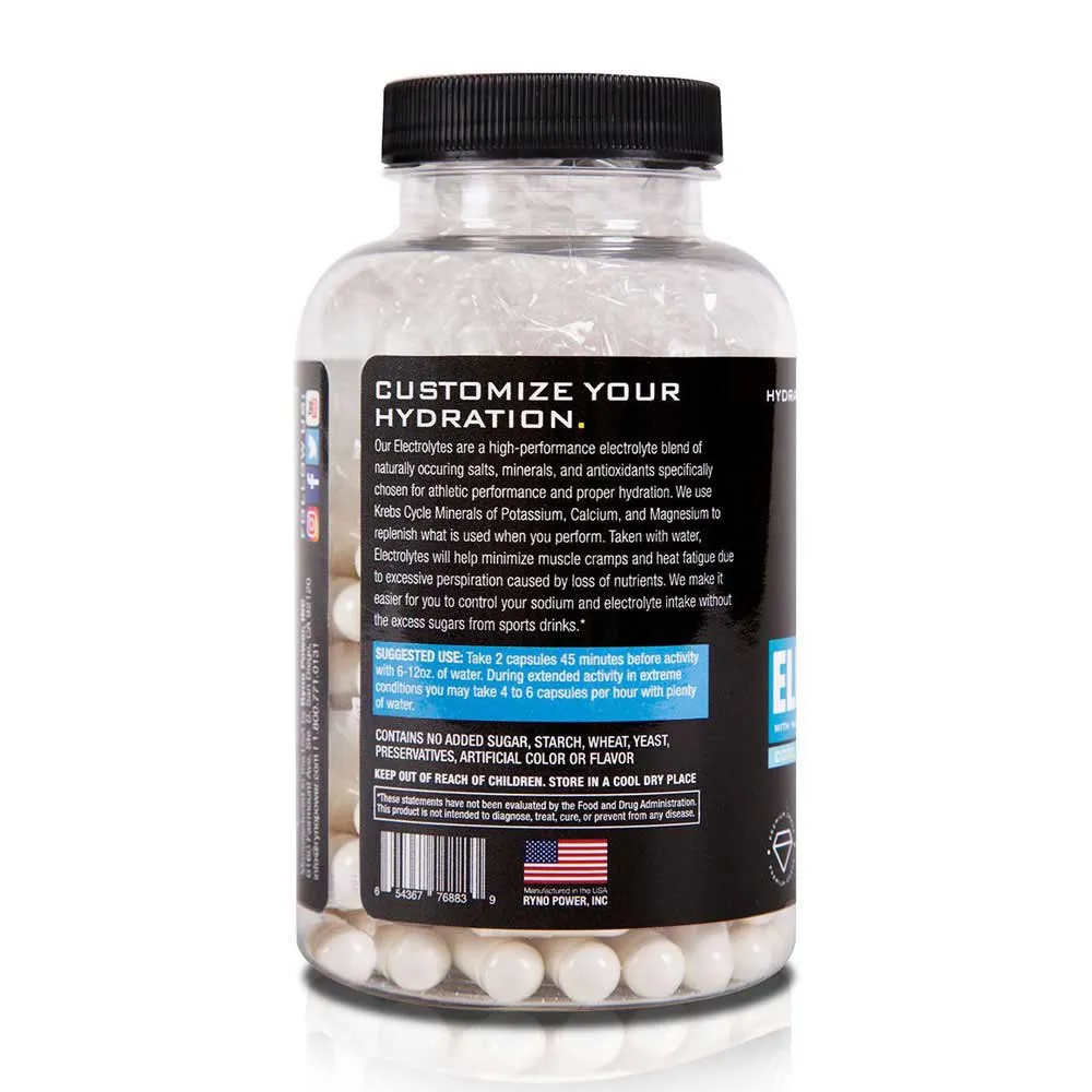 Ryno Power Ele883 Unflavored Electrolytes Kapsler 100 Enheter, Black, One Size