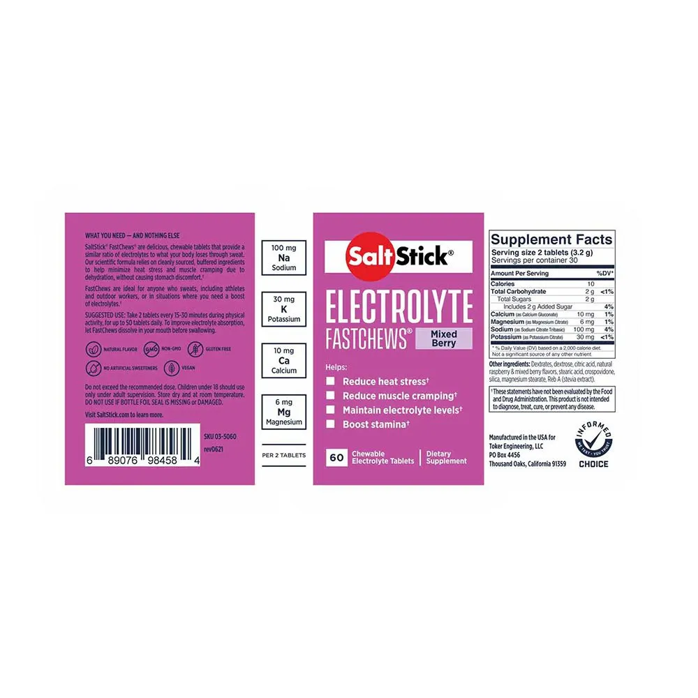 Saltstick Fastchews Tabletter Bærblanding 60 Enheter, Multicolor, One Size