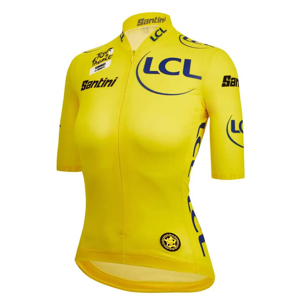 Santini Tour De France Femme Avec Zwift Overall Leader Kort Ermet Trøye