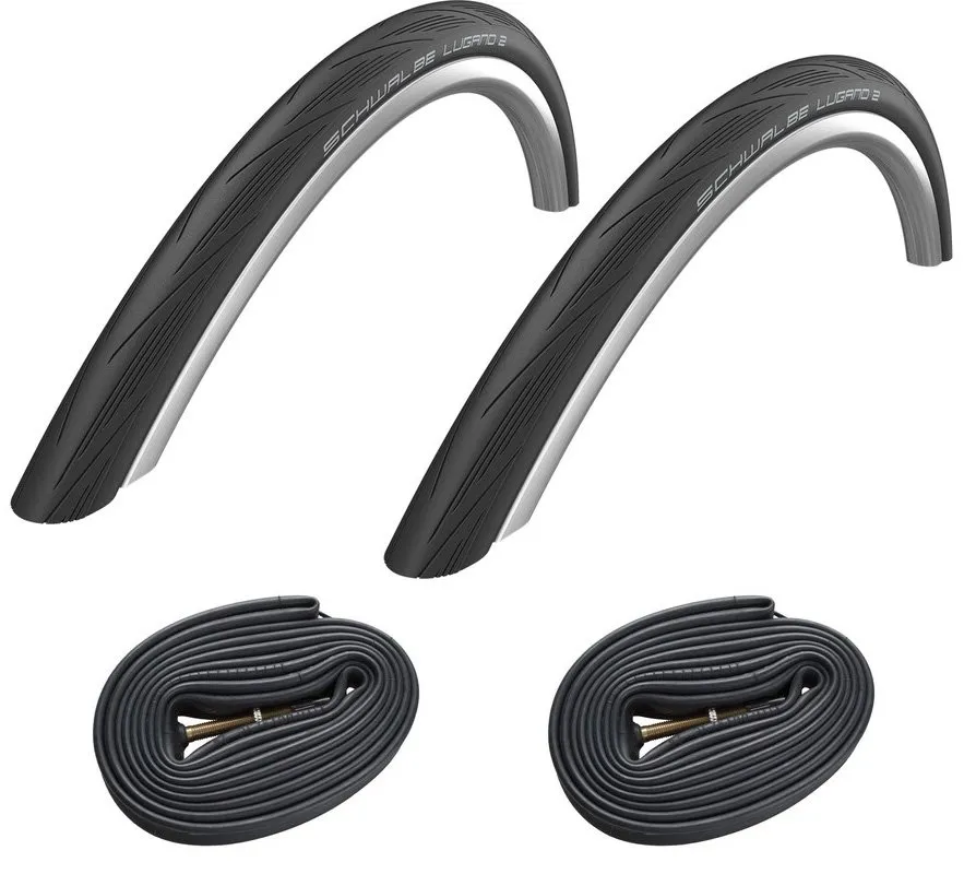 Schwalbe 2 dekk + 2 slanger Schwalbe Lugano II Endurance 700x25 (25-622), Svart, Sykkeldekk