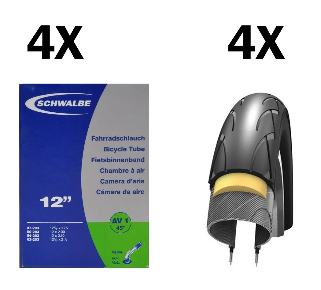 Schwalbe 4 Dekk + 4 Slanger Schwalbe Kid 12'', Sykkeldekk