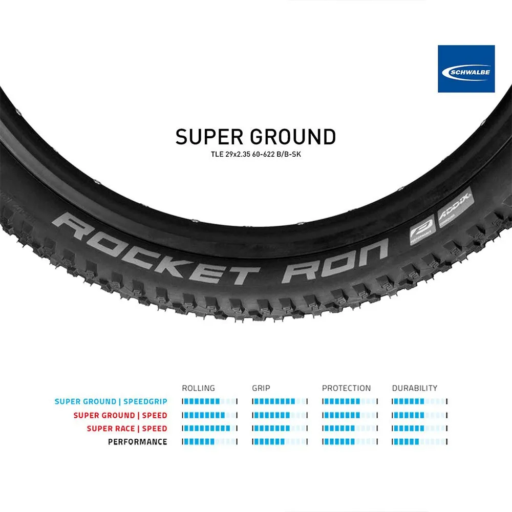 Schwalbe Rocket Ron Evo Super Ground Tubeless 29´´ X 2.35 Mtb-dekk, Black, 29" x 2.35, Sykkeldekk Schwalbe Rocket Ron Evo Super Ground Tubeless 29´´ X 2.35 Mtb-dekk, Black, 29" x 2.35, Sykkeldekk