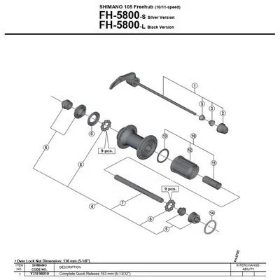 Shimano 105 5800 Bakre Hurtigutløserspyd, Black, 10 x 130mm
