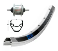 Shimano 700C Bakhjul med dobbelbunnet felg Shimano Nexus 8 Frilöp Silver