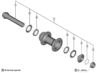 Shimano aksel komplet 100mm lang til forhjul modell HB-RS470
