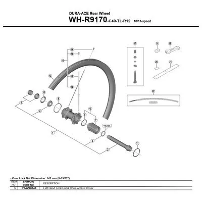 Shimano Wh-r9170 Venstre Navkonus, Silver, One Size Shimano Wh-r9170 Venstre Navkonus, Silver, One Size