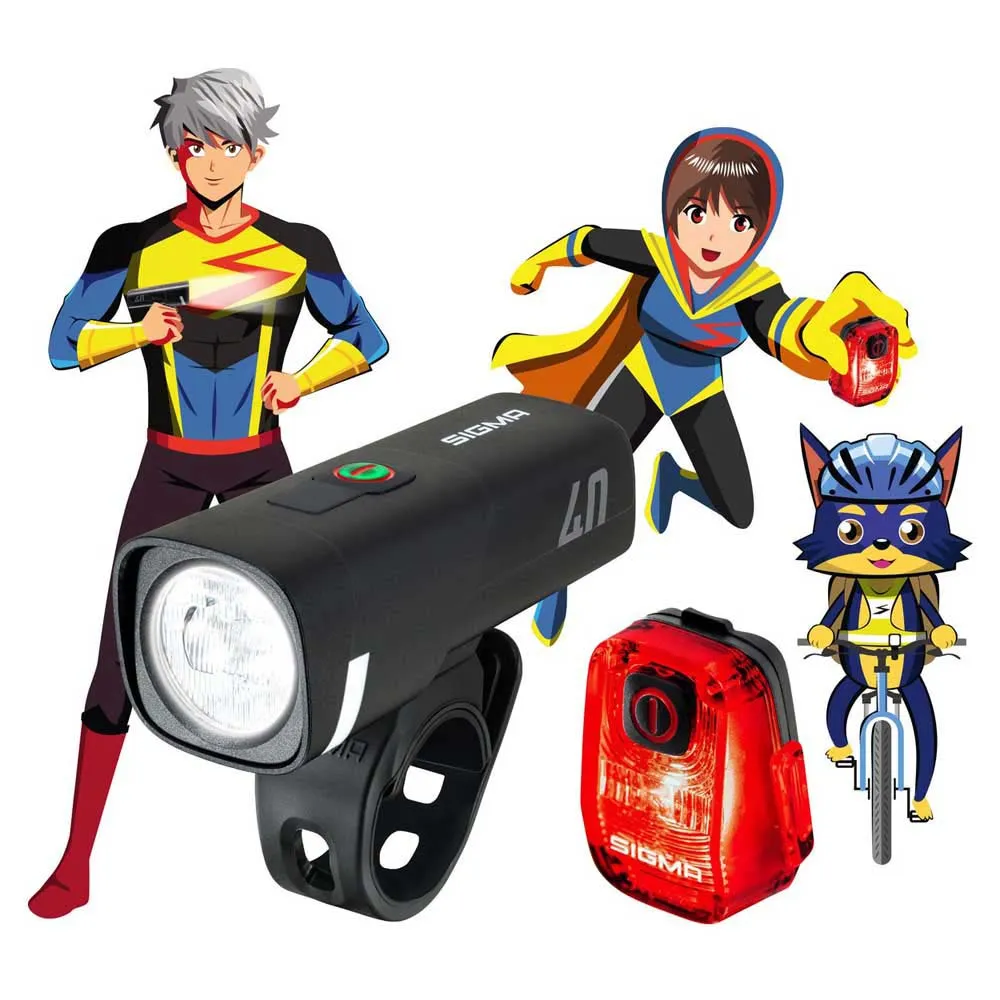SIGMA SPORT Aura 40/hiro 10 Ride Safe To School Sykkellyktesett, Black / red, One Size