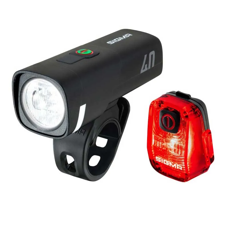 SIGMA SPORT Aura 40 + Hiro 10 Sykkellyktesett, Black / red, One Size SIGMA SPORT Aura 40 + Hiro 10 Sykkellyktesett, Black / red, One Size