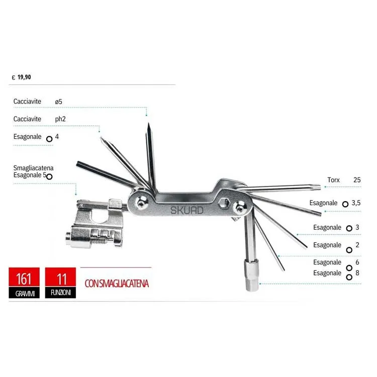 Skuad 11 Multiverktøy, Silver, One Size