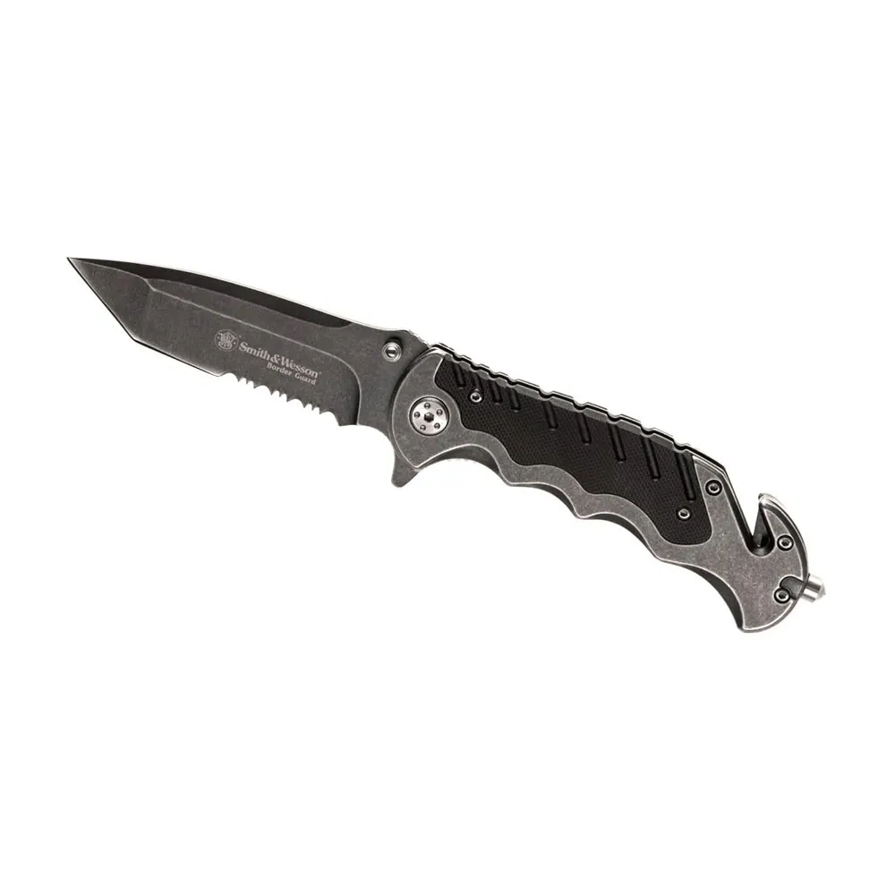 Smith Border Guard Swbg10s Serrated Tanto Lommekniv, Black, One Size