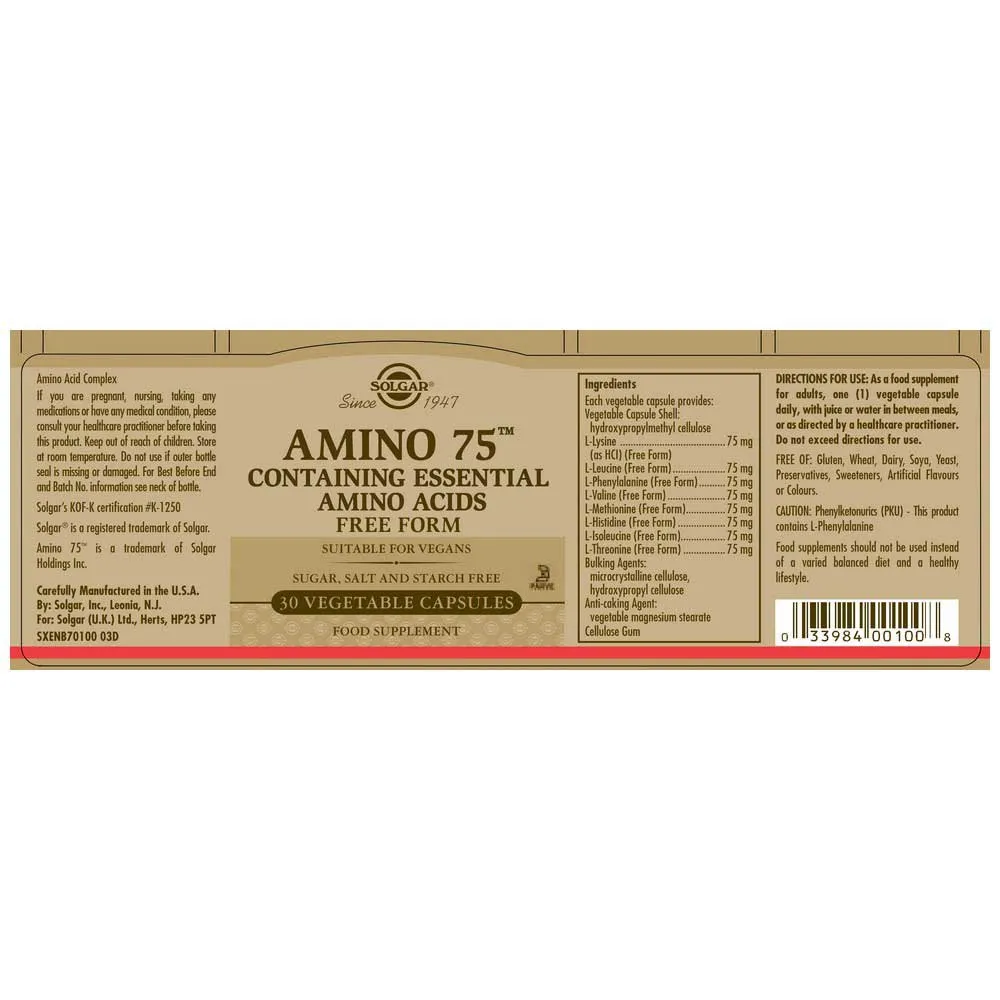 Solgar Amino 75 Kapsler 30 Enheter, Brown, One Size
