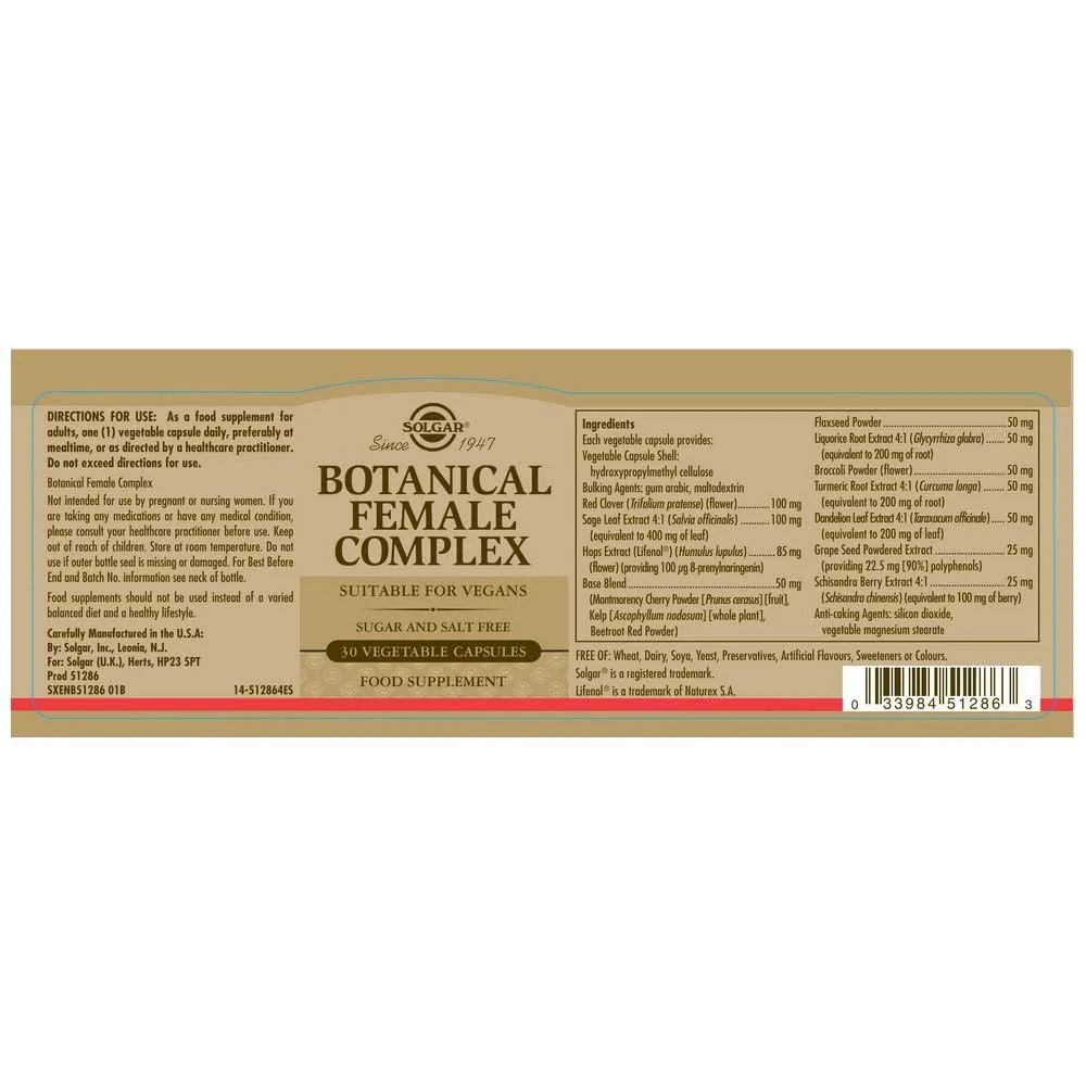 Solgar Botanical Female Complex Kapsler 30 Enheter, Brown, One Size