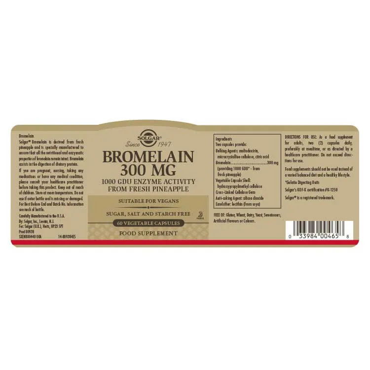 Solgar Bromelain 300 Mg 60 Enheter, Brown, One Size Solgar Bromelain 300 Mg 60 Enheter, Brown, One Size