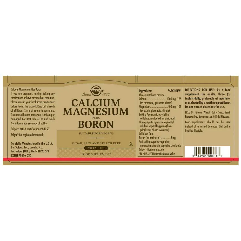 Solgar Ca/mg Plus Bor 250 Enheter, Brown, One Size