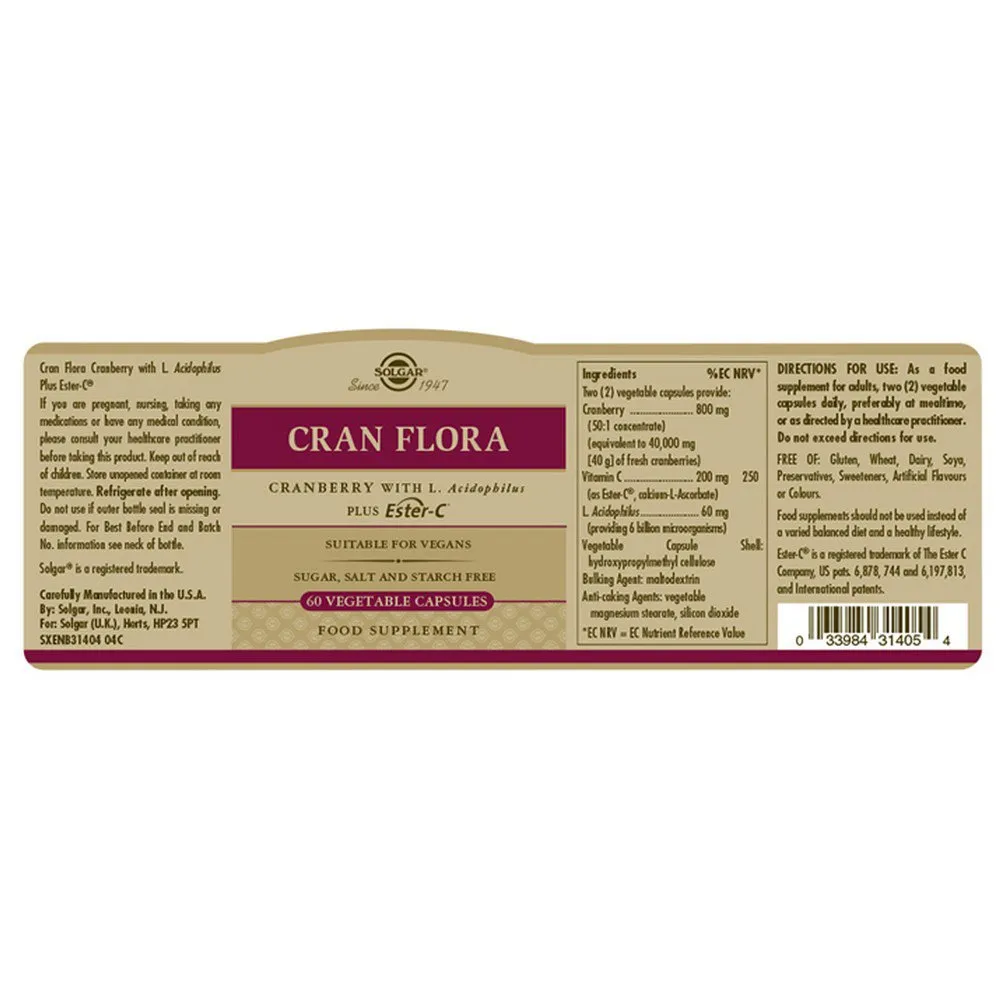 Solgar Cran Flora Kapsler 60 Enheter, Brown, One Size