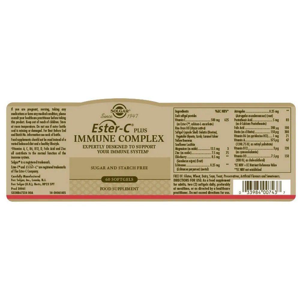 Solgar Ester-c Immune Complex Kapsler 60 Enheter, Brown, One Size