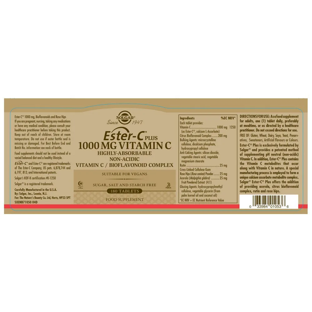 Solgar Ester-c Plus 1000mg Tabletter 180 Enheter, Brown, One Size
