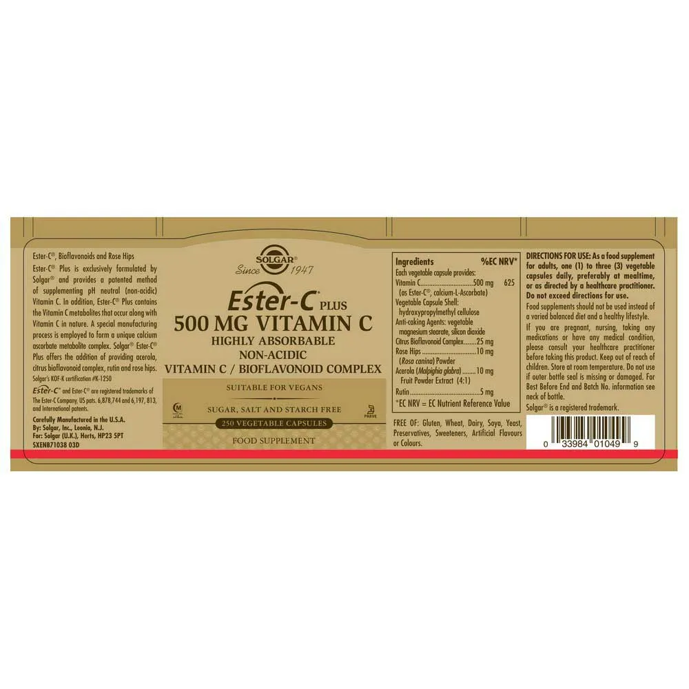 Solgar Ester-c Plus 500mg 250 Enheter, Golden, One Size Solgar Ester-c Plus 500mg 250 Enheter, Golden, One Size