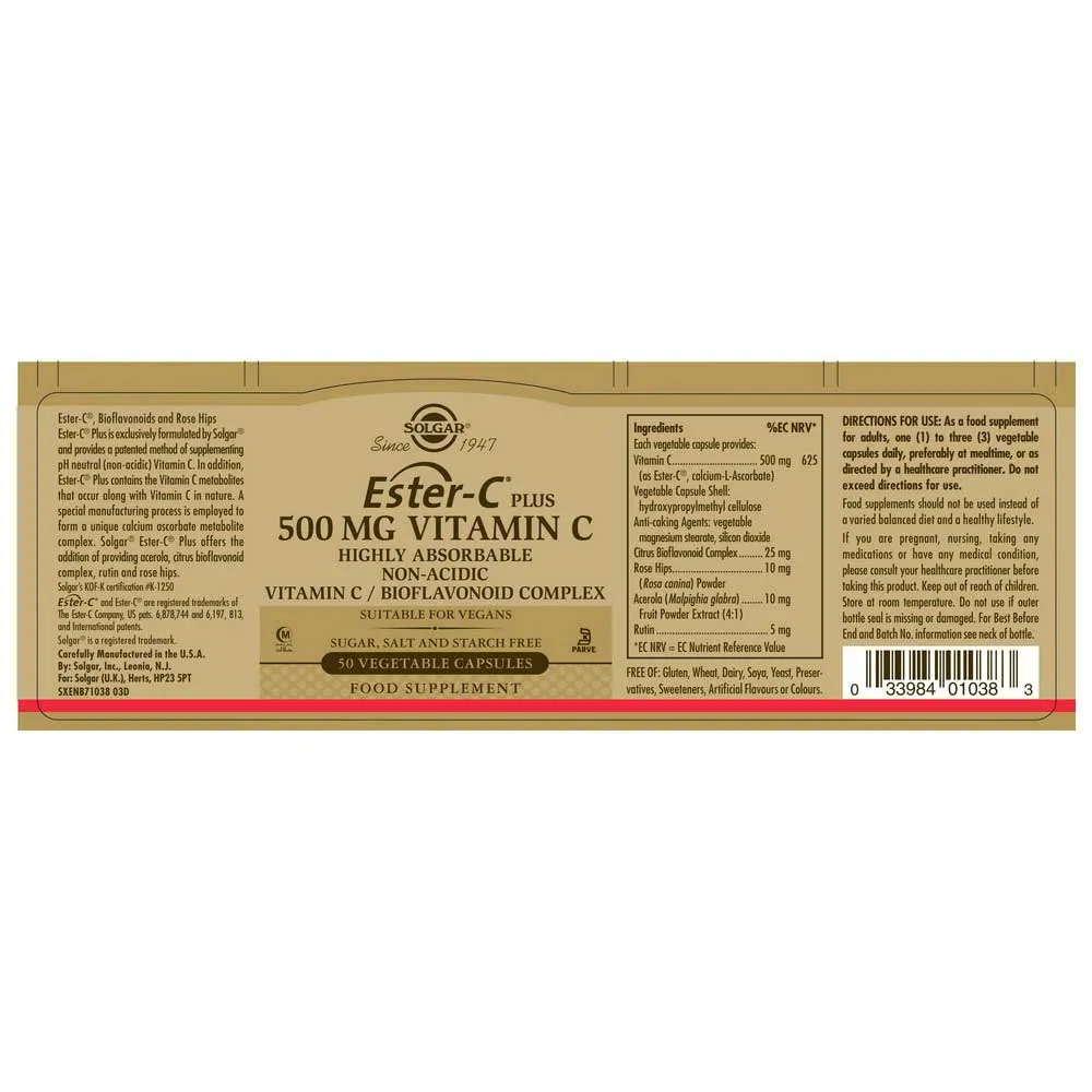 Solgar Ester-c Plus 500mg 50 Enheter, Golden, One Size Solgar Ester-c Plus 500mg 50 Enheter, Golden, One Size