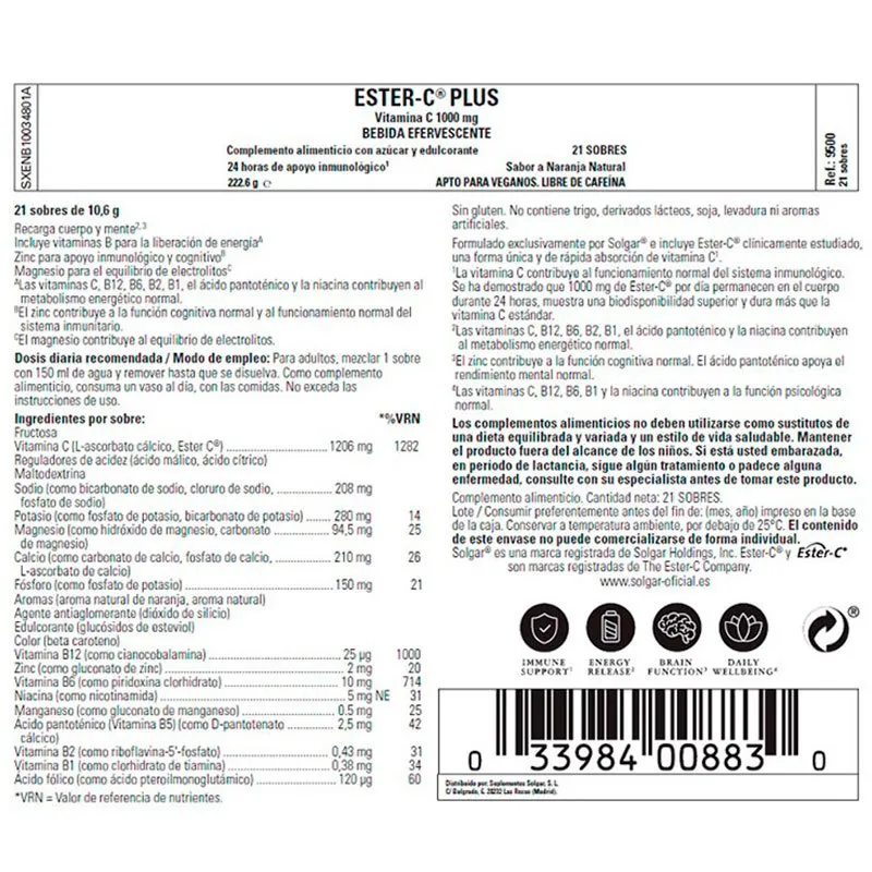 Solgar Ester-c Plus Effervescent Eskedoseboks Appelsin 10.6g 21 Enheter, One size