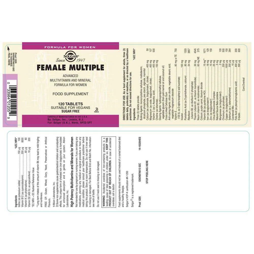 Solgar Female Multiple Tabletter 120 Enheter, Brown, One Size