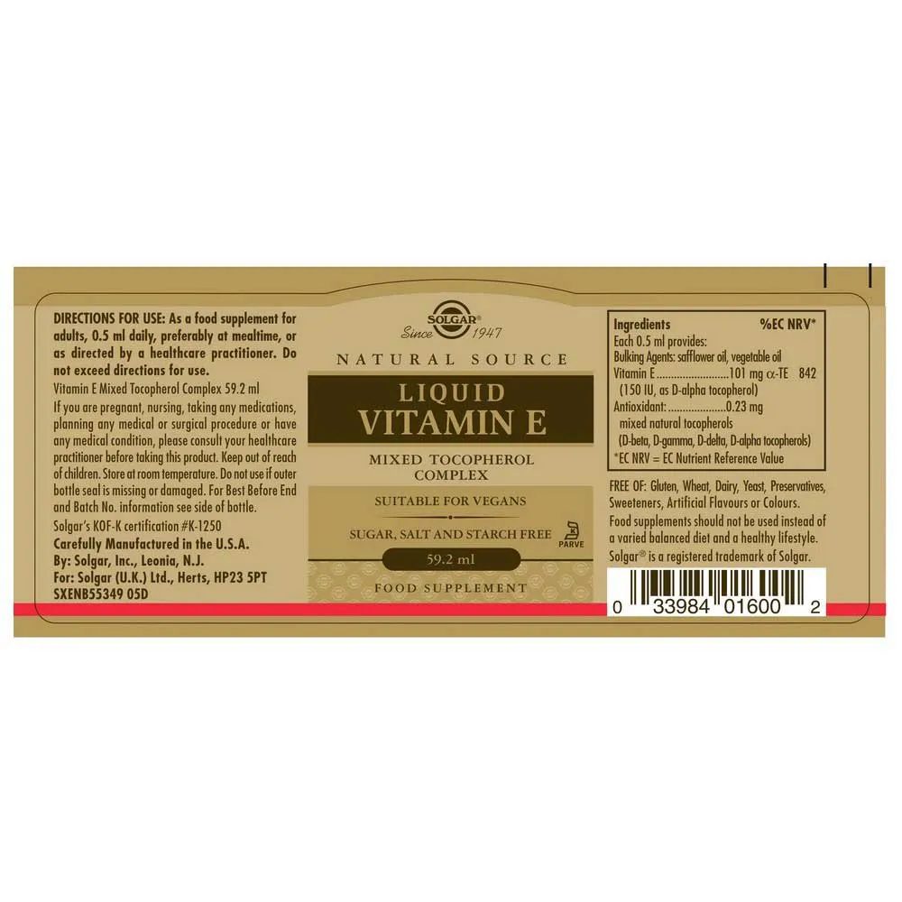 Solgar Flytende Vitamin E 59.2ml, Brown, One Size Solgar Flytende Vitamin E 59.2ml, Brown, One Size