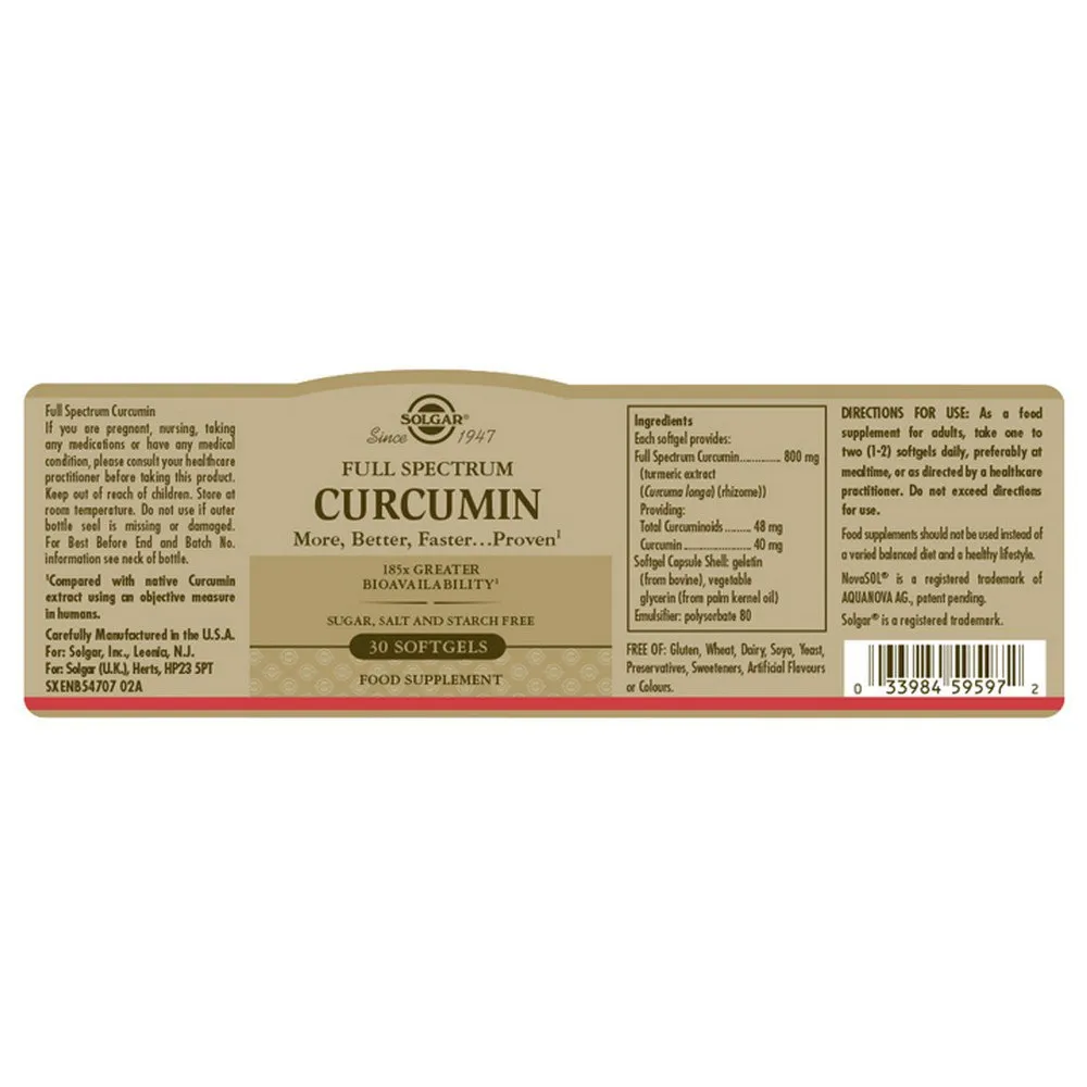 Solgar Full Spectrum Curcumin Kapsler 30 Enheter, Brown, One Size Solgar Full Spectrum Curcumin Kapsler 30 Enheter, Brown, One Size