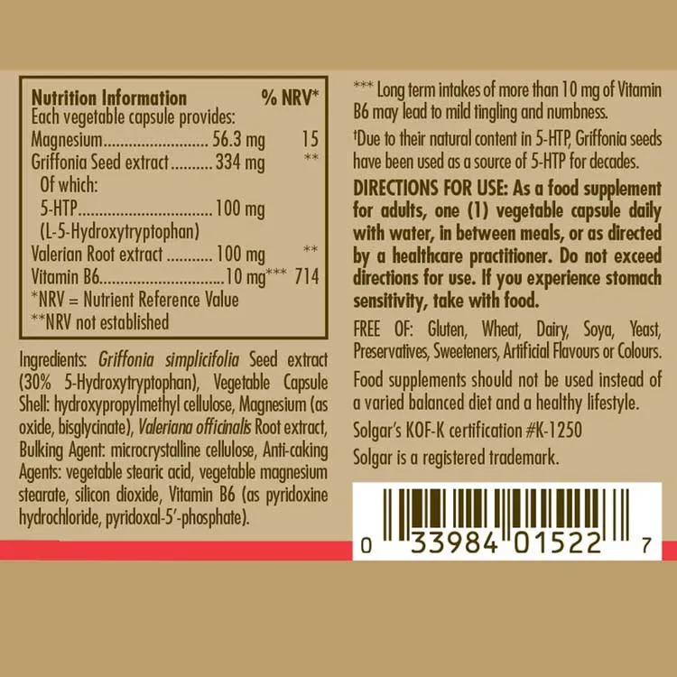Solgar Griffonia 5-htp Complex Kapsler 30 Enheter, Brown, One Size