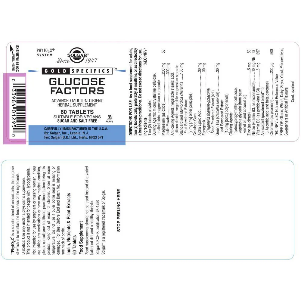 Solgar Gs Glucose Factors Tabletter 60 Enheter, One size