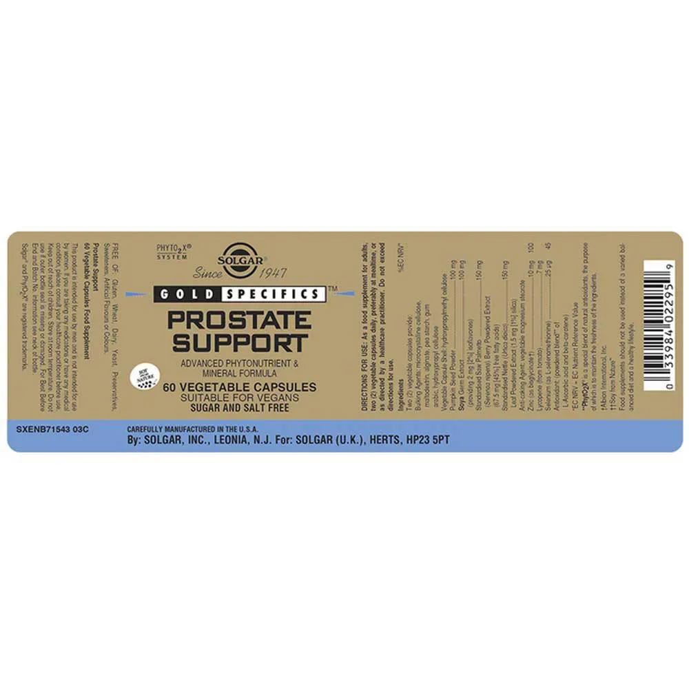Solgar Gs Prostate Support Tilskudd 60 Enheter, One size