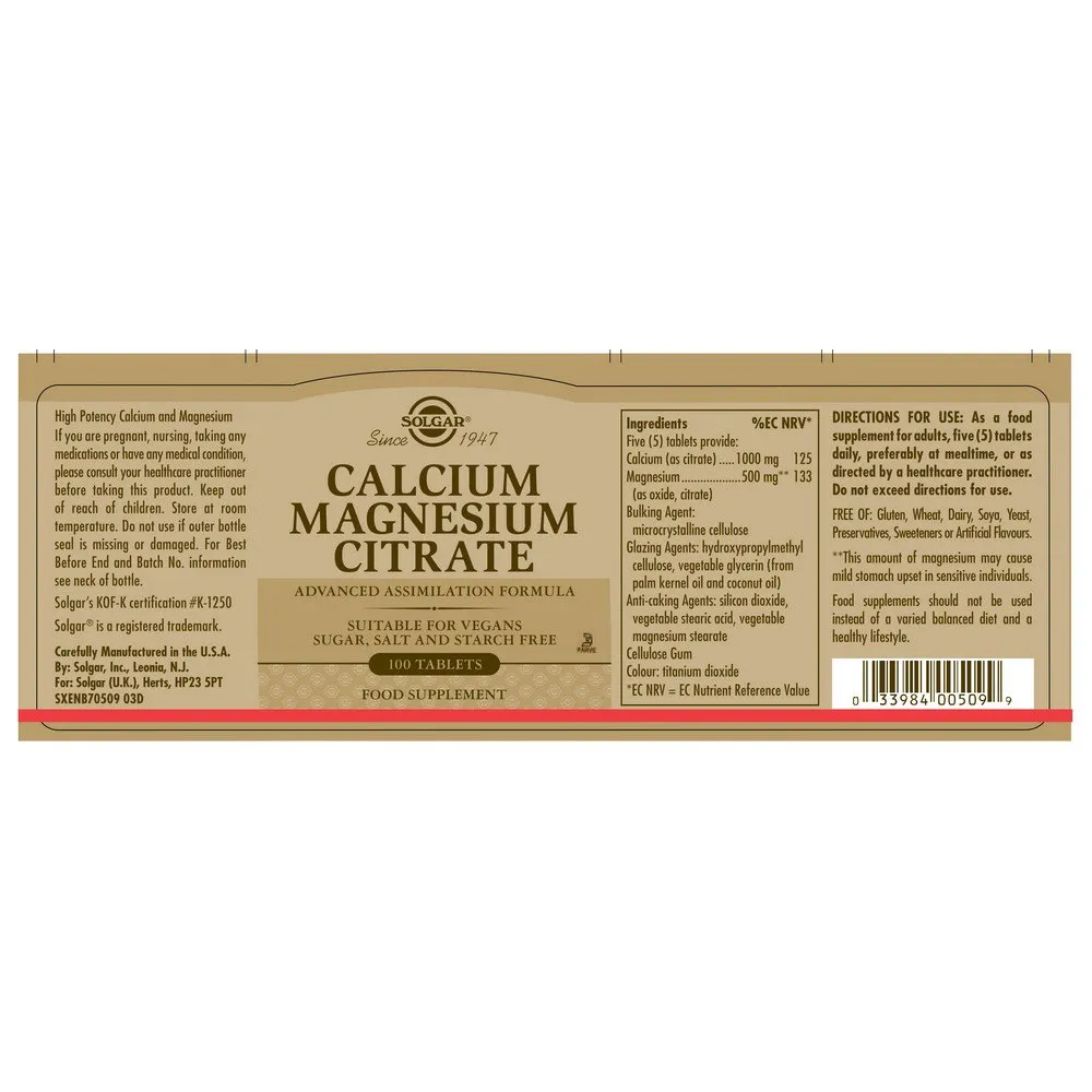 Solgar Kalsium-/magnesiumsitat 100 Enheter, Brown, One Size Solgar Kalsium-/magnesiumsitat 100 Enheter, Brown, One Size