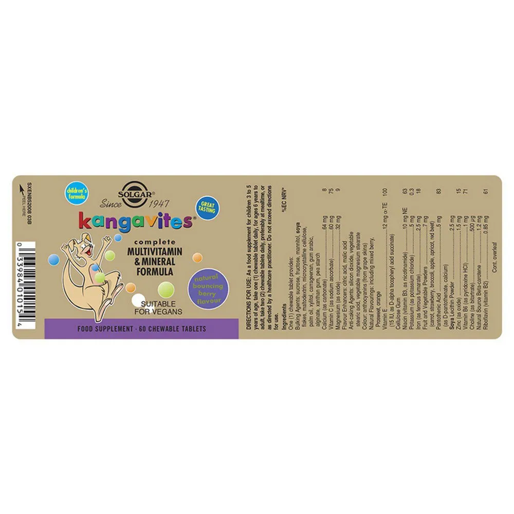 Solgar Kangavites Multi- Tabletter Tropisk Punsj 60 Enheter, Brown, One Size Solgar Kangavites Multi- Tabletter Tropisk Punsj 60 Enheter, Brown, One Size