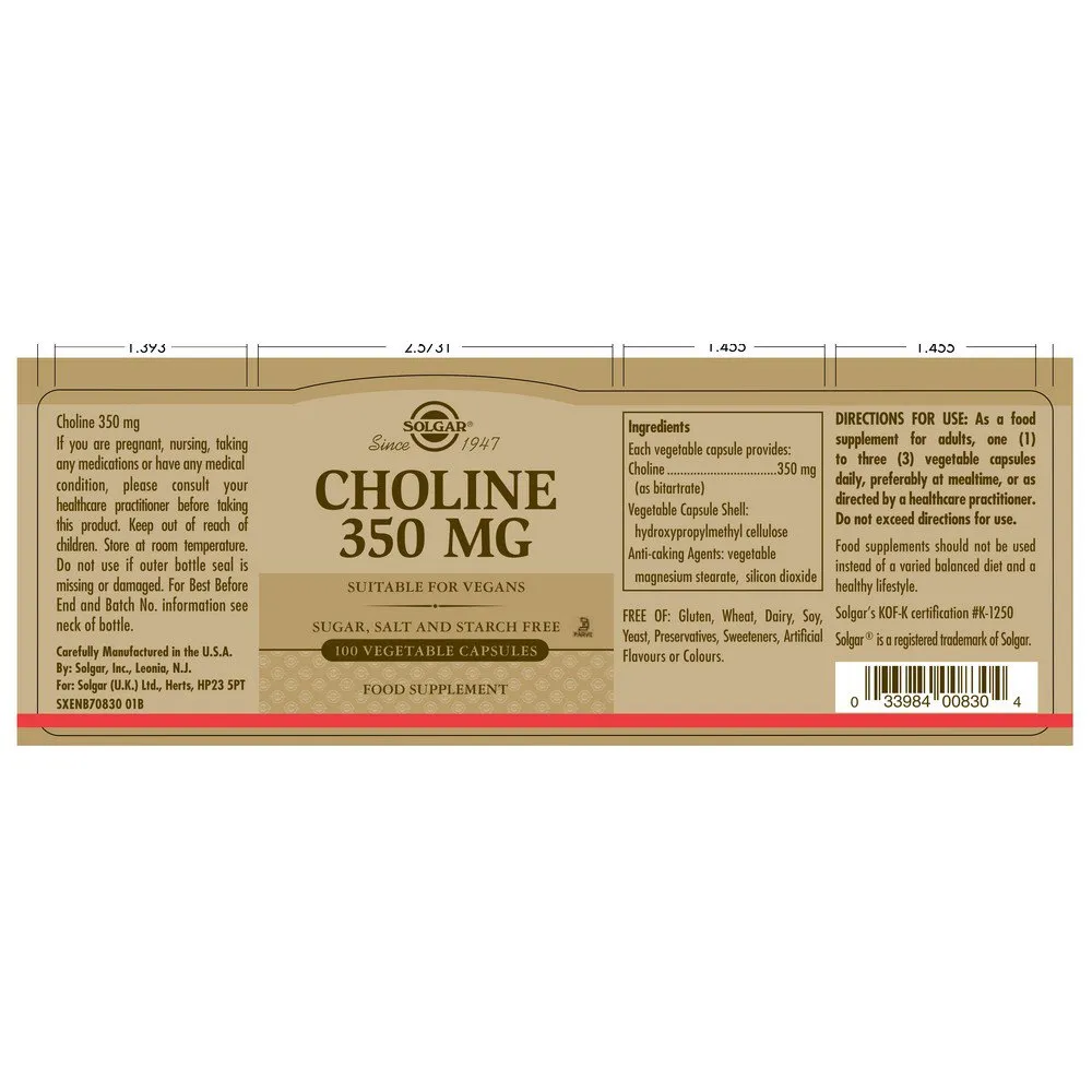 Solgar Kolin 350 Mg 100 Enheter, Brown, One Size