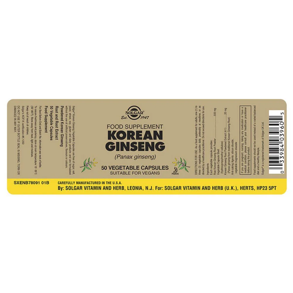 Solgar Koreansk Ginseng 50 Enheter, Brown, One Size Solgar Koreansk Ginseng 50 Enheter, Brown, One Size