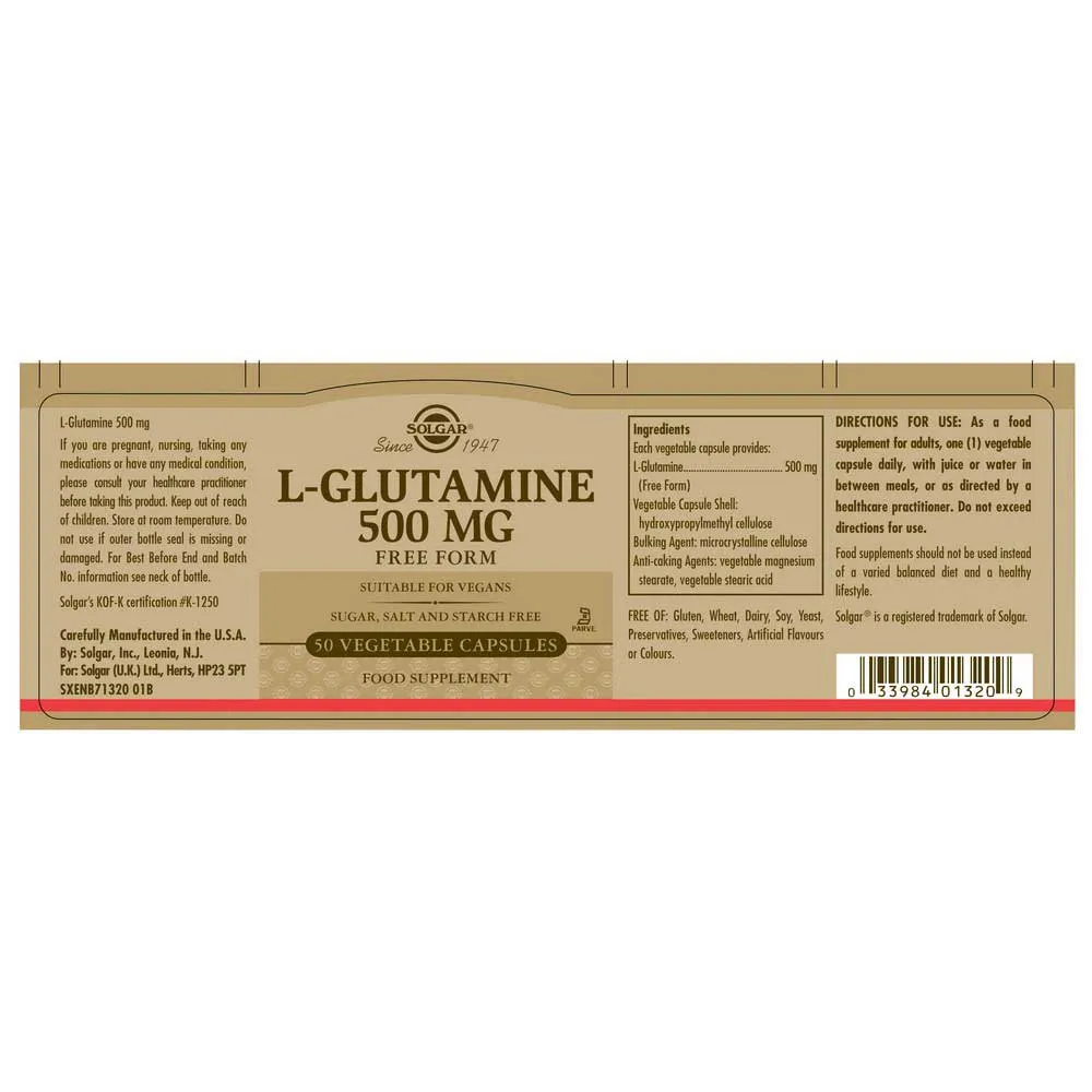 Solgar L-glutamin 500 Mg 50 Enheter, Brown, One Size Solgar L-glutamin 500 Mg 50 Enheter, Brown, One Size