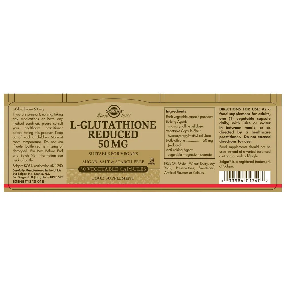 Solgar L-glutation 50 Mg 30 Enheter, Brown, One Size
