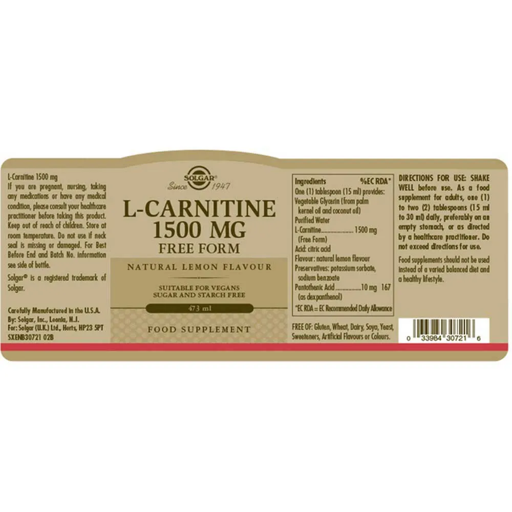 Solgar L-karnitin Væske 1500 Mg 473ml, Brown, One Size