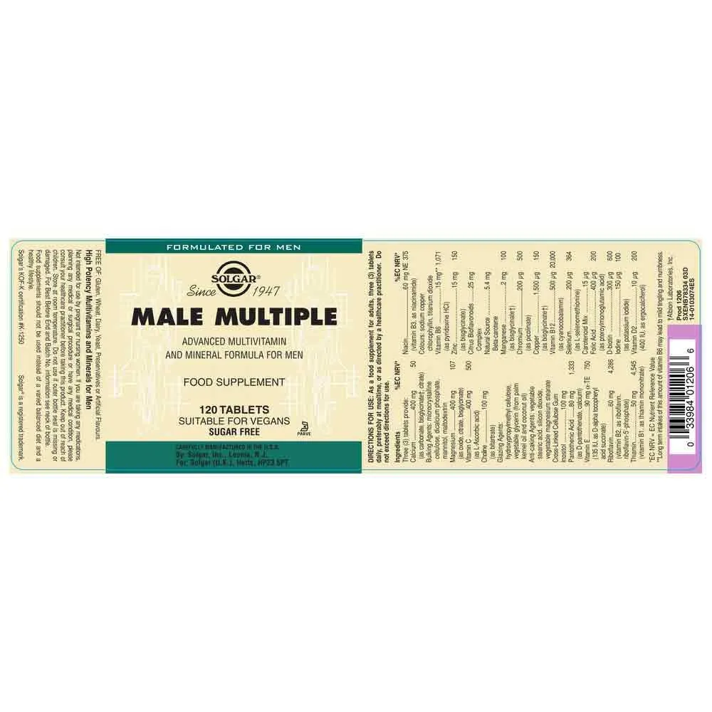 Solgar Male Multiple Tabletter 120 Enheter, One size