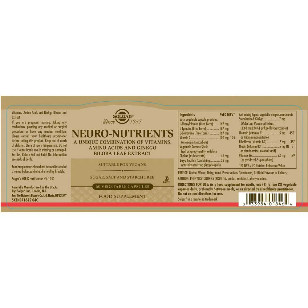 Solgar Næringsstoffer For Hjernen 60 Enheter, Brown, One Size