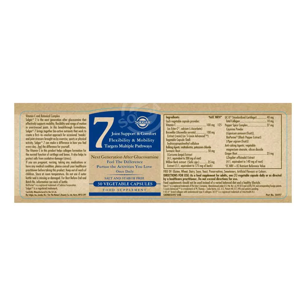 Solgar No 7 Leddstøtte 30 Enheter, Brown, One Size Solgar No 7 Leddstøtte 30 Enheter, Brown, One Size