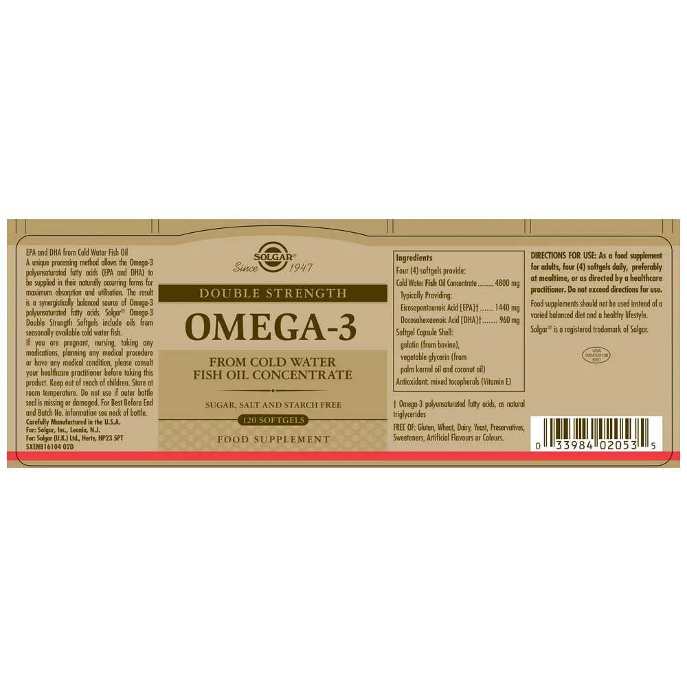 Solgar Omega-3 Dobbel Styrke 120 Enheter, Brown, One Size Solgar Omega-3 Dobbel Styrke 120 Enheter, Brown, One Size