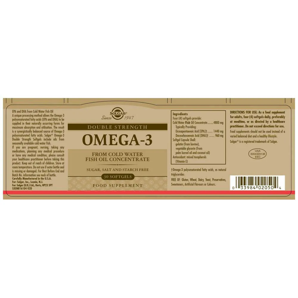 Solgar Omega-3 Dobbel Styrke 30 Enheter, Brown, One Size