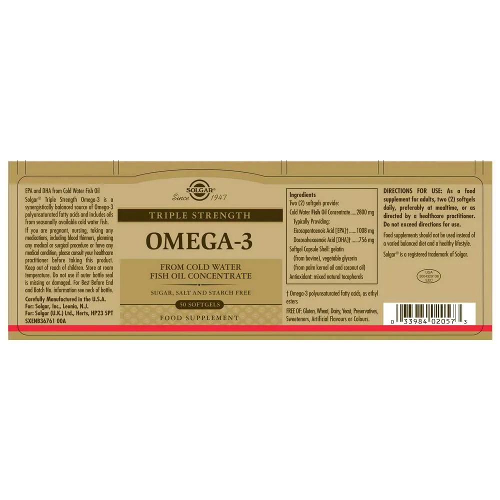 Solgar Omega-3 Trippel Styrke 50 Myke Kapsler, Brown, One Size