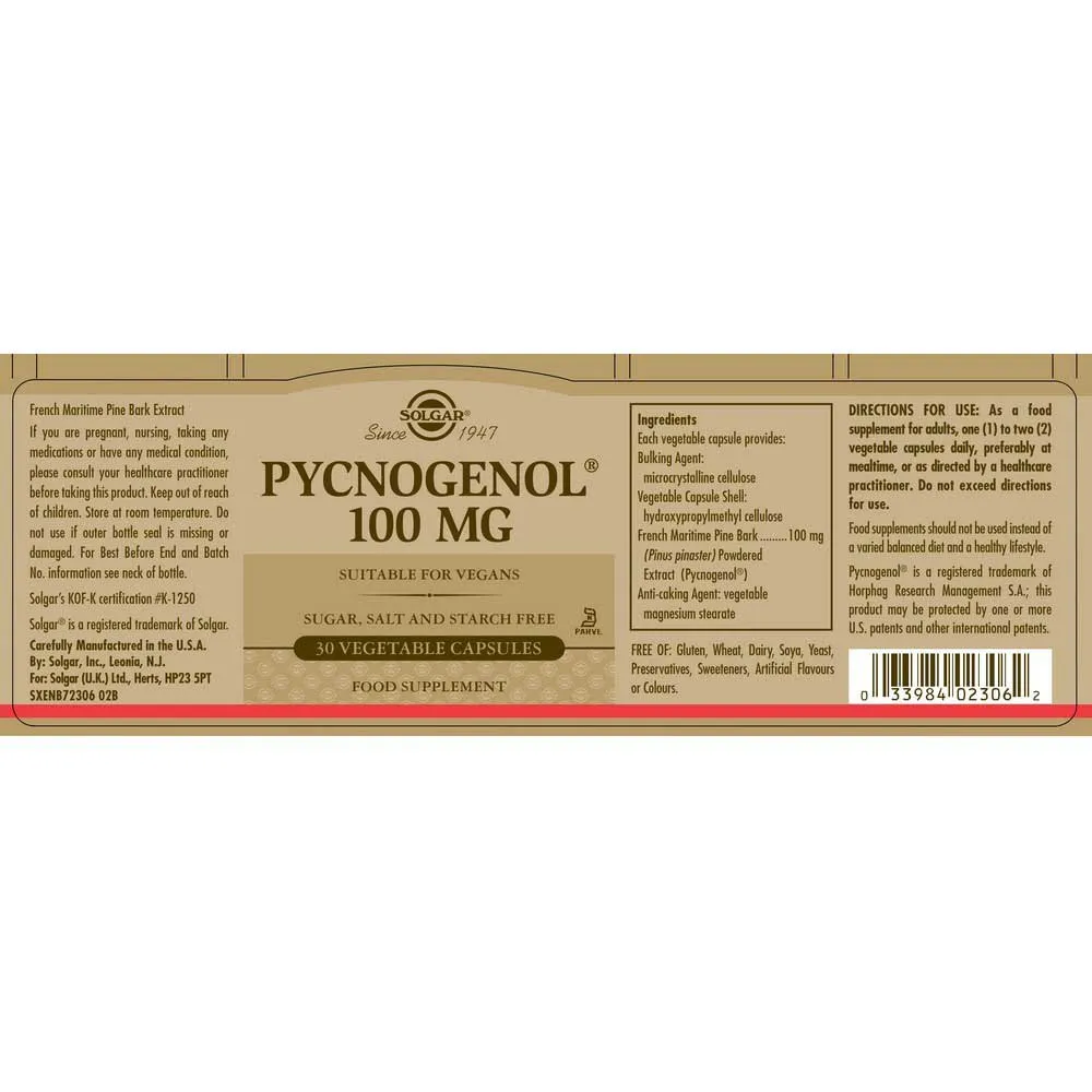 Solgar Pycnogenol 100 Mg 30 Enheter, Brown, One Size