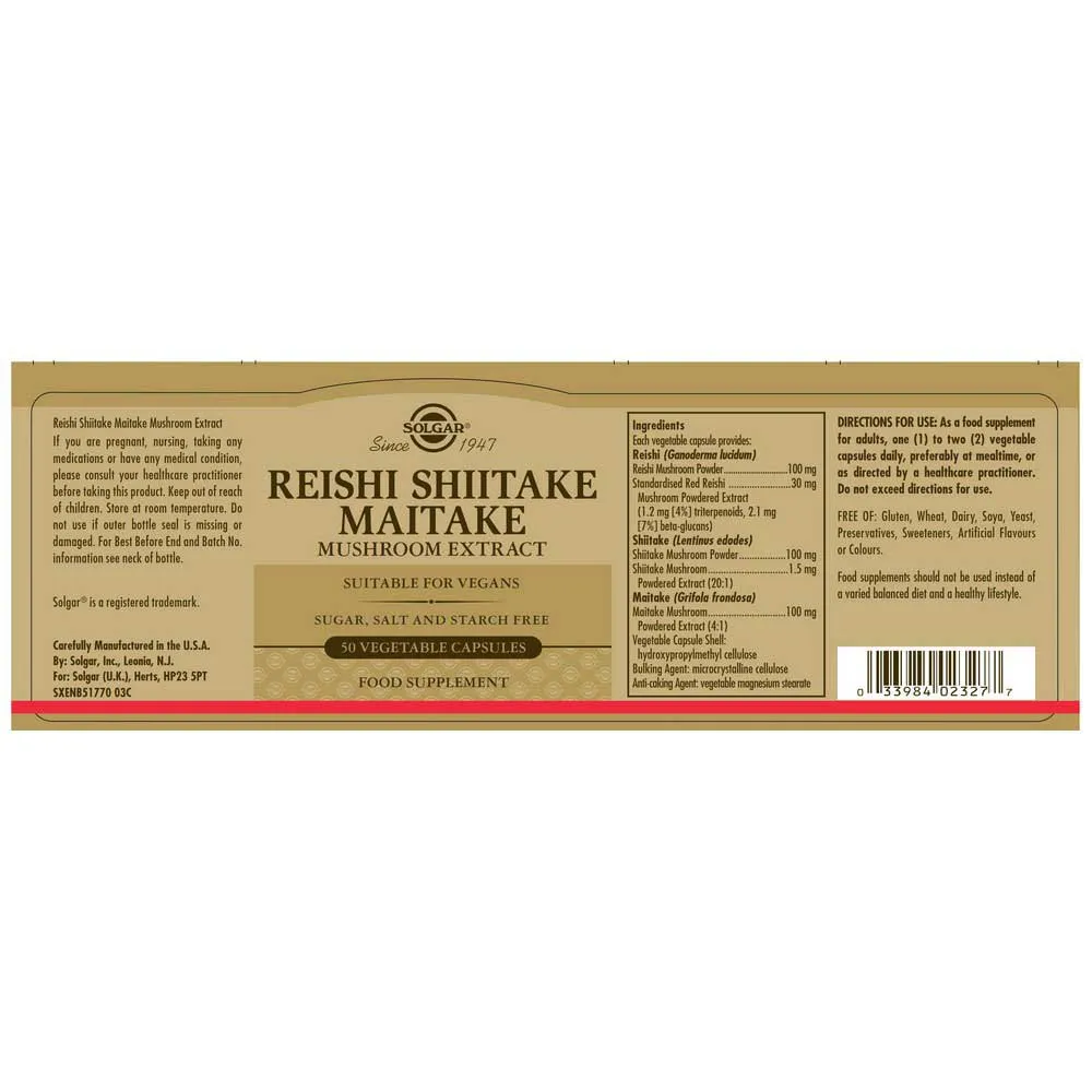 Solgar Reishi Shiitake Maitake Sopp 50 Enheter, One size