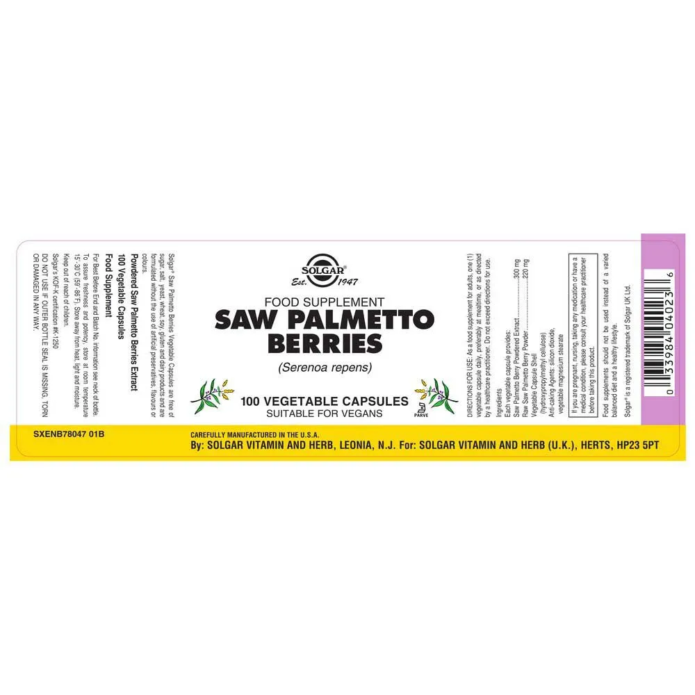 Solgar Saw Palmetto 100 Enheter, Brown, One Size Solgar Saw Palmetto 100 Enheter, Brown, One Size
