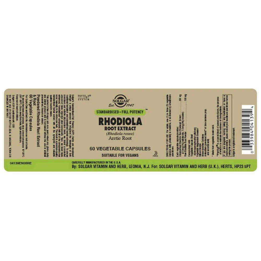 Solgar Sfp Rhodiola Rosea-ekstrakt 60 Enheter, Brown, One Size