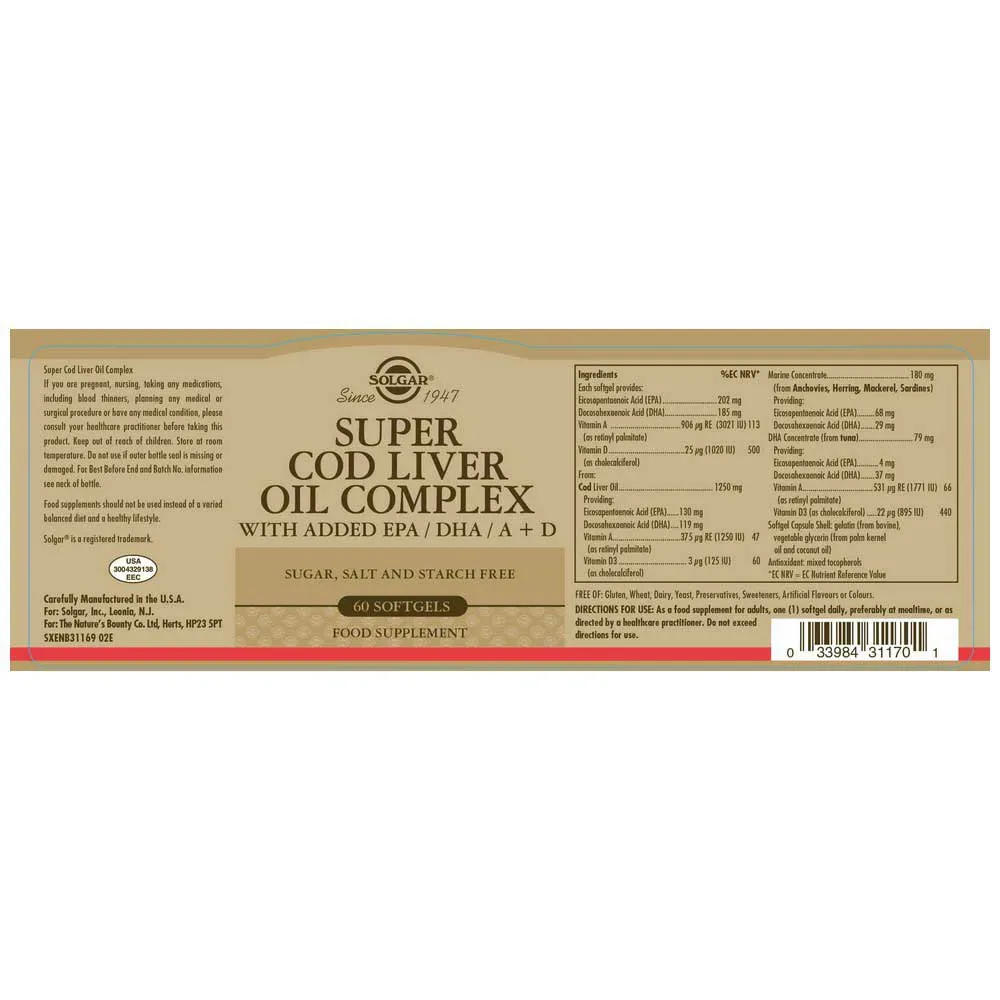 Solgar Super Cod Liver Oil Complex Kapsler 60 Enheter, One size Solgar Super Cod Liver Oil Complex Kapsler 60 Enheter, One size