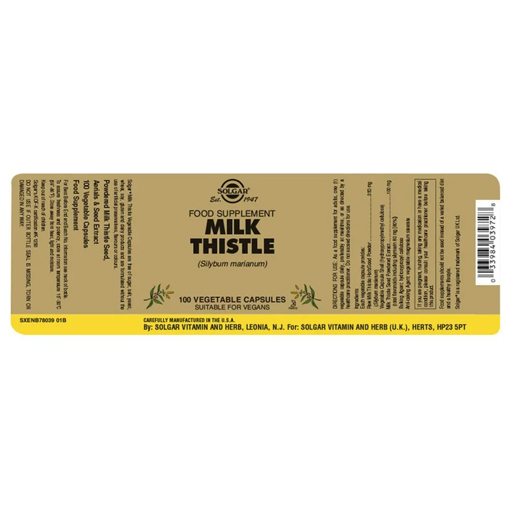 Solgar Tistel Melk 100 Enheter, Brown, One Size Solgar Tistel Melk 100 Enheter, Brown, One Size